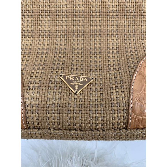 Prada Paglia Straw & Black cocco Lu Crocodile  Bag - Picture 4 of 12